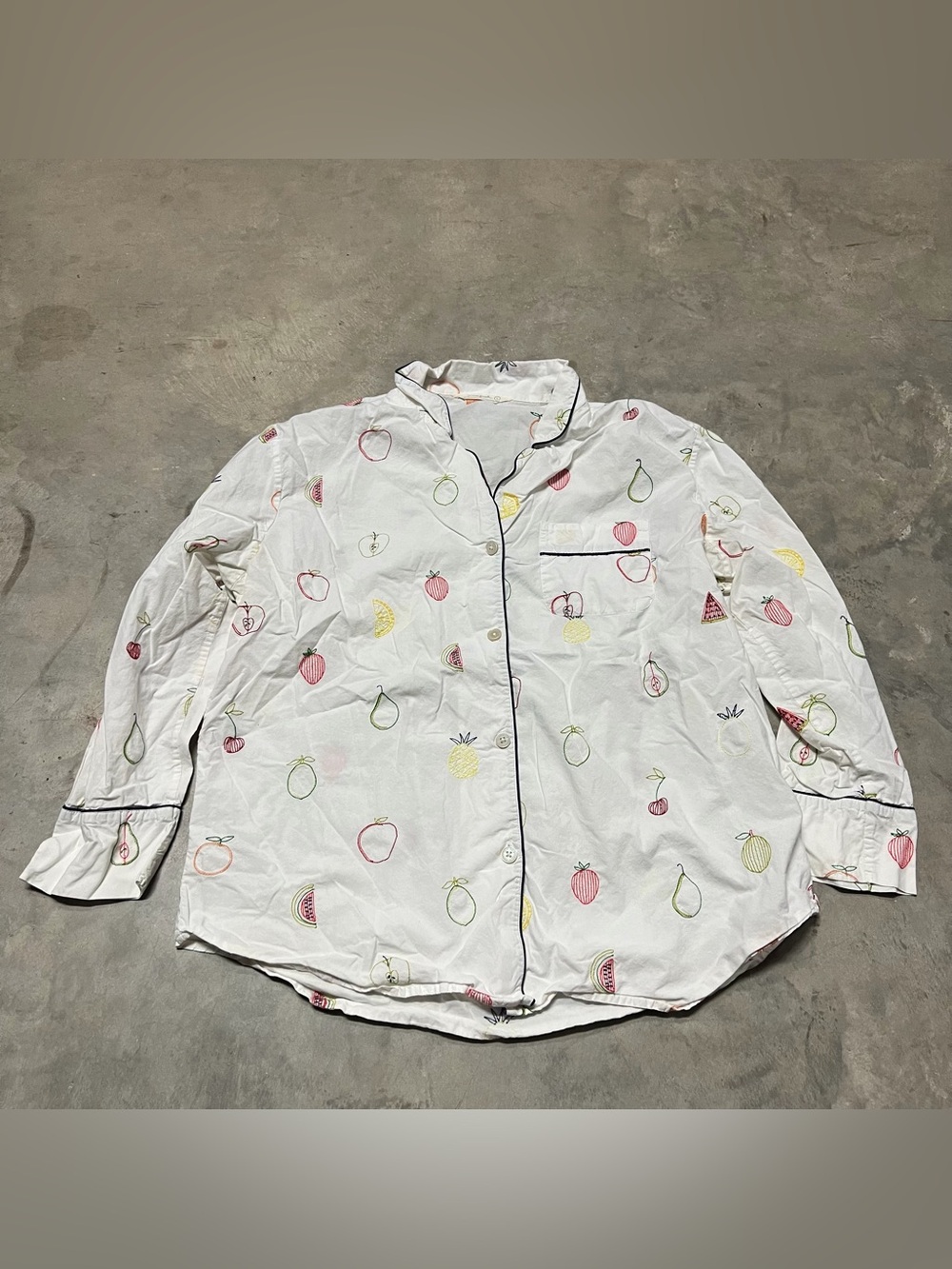 Print Fresh Anthropologie Embroidered Pajama Top Size Large Fruit Organic Cotton